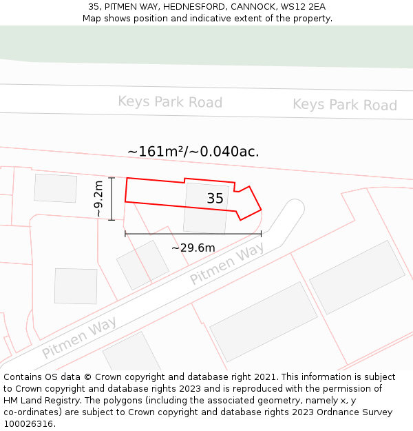 35, PITMEN WAY, HEDNESFORD, CANNOCK, WS12 2EA: Plot and title map