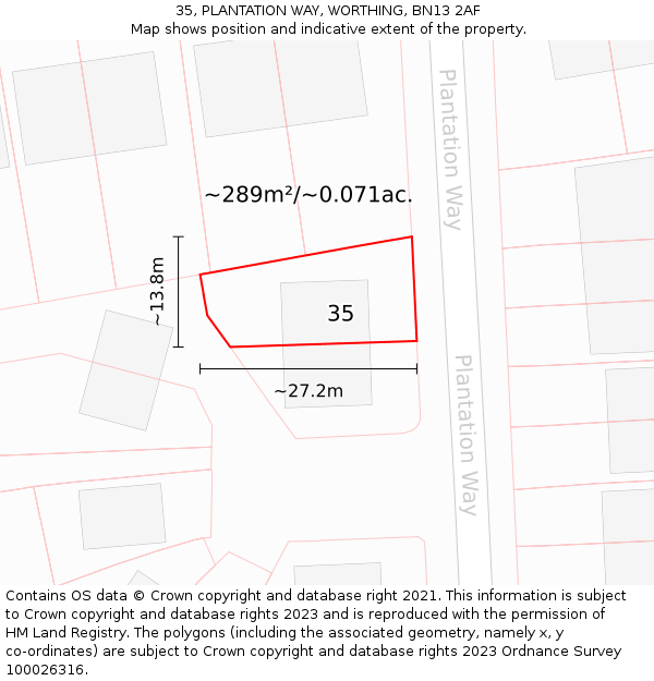 35, PLANTATION WAY, WORTHING, BN13 2AF: Plot and title map