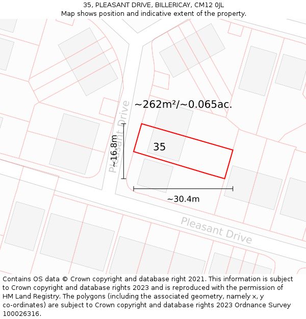 35, PLEASANT DRIVE, BILLERICAY, CM12 0JL: Plot and title map