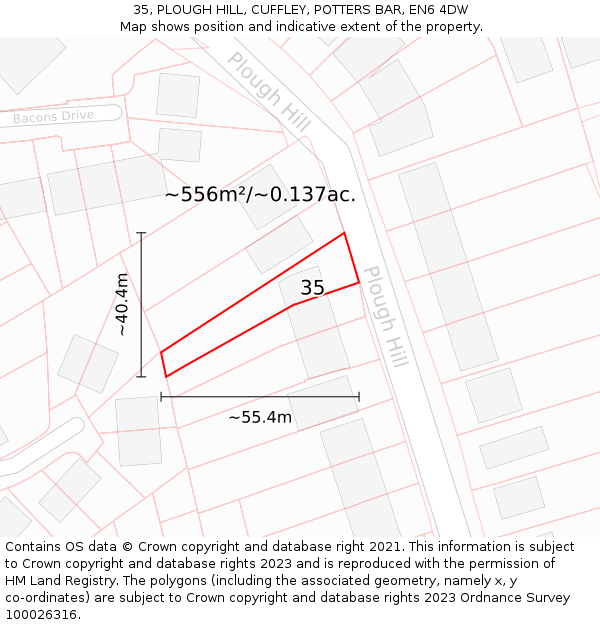 35, PLOUGH HILL, CUFFLEY, POTTERS BAR, EN6 4DW: Plot and title map