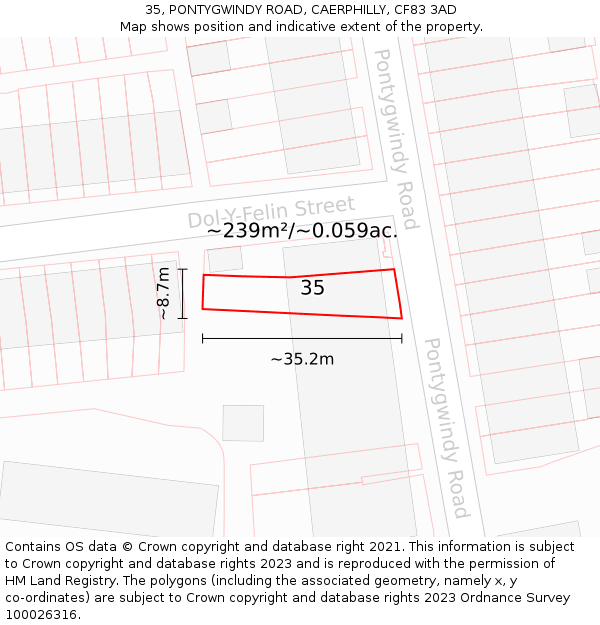 35, PONTYGWINDY ROAD, CAERPHILLY, CF83 3AD: Plot and title map