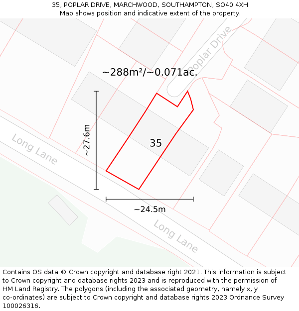 35, POPLAR DRIVE, MARCHWOOD, SOUTHAMPTON, SO40 4XH: Plot and title map