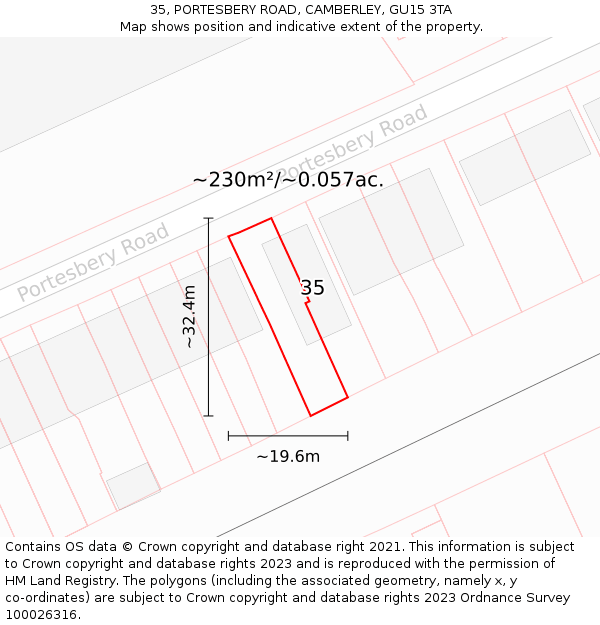 35, PORTESBERY ROAD, CAMBERLEY, GU15 3TA: Plot and title map