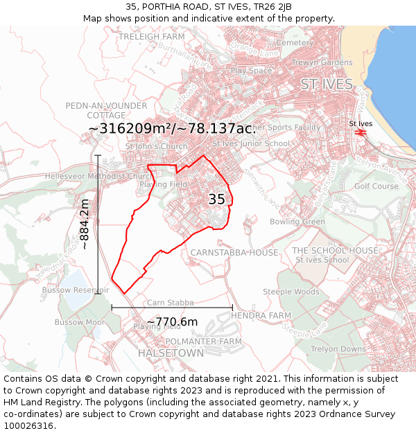 35, PORTHIA ROAD, ST IVES, TR26 2JB: Plot and title map