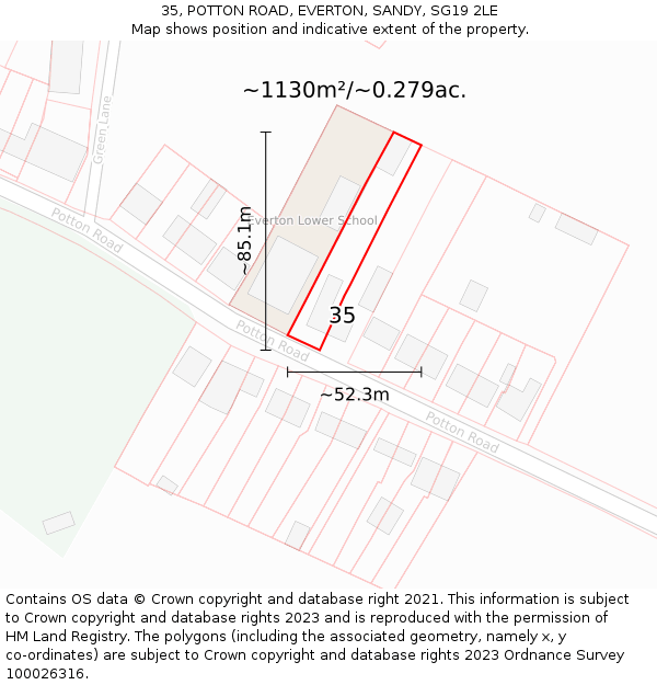 35, POTTON ROAD, EVERTON, SANDY, SG19 2LE: Plot and title map