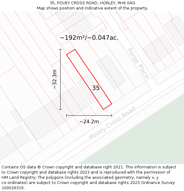 35, POVEY CROSS ROAD, HORLEY, RH6 0AG: Plot and title map