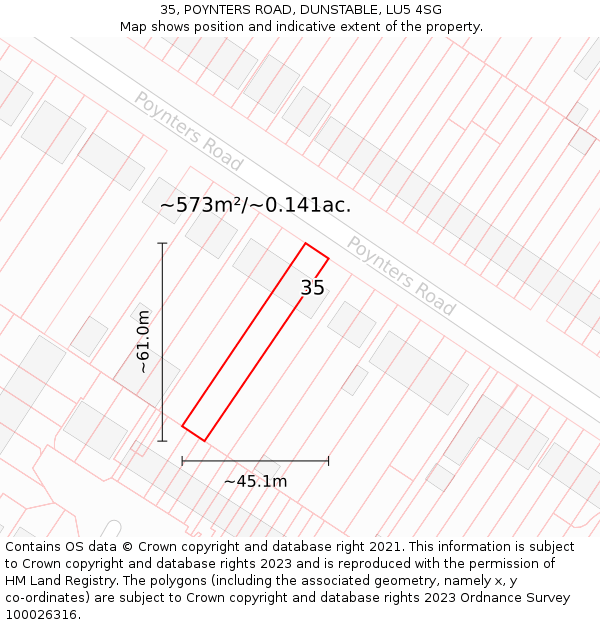 35, POYNTERS ROAD, DUNSTABLE, LU5 4SG: Plot and title map