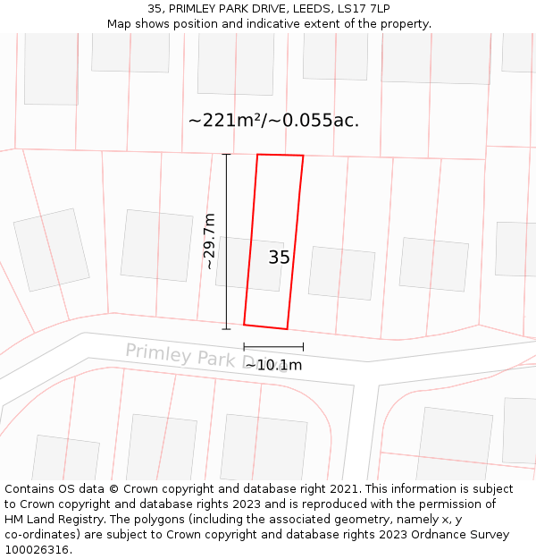 35, PRIMLEY PARK DRIVE, LEEDS, LS17 7LP: Plot and title map