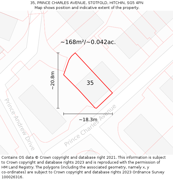 35, PRINCE CHARLES AVENUE, STOTFOLD, HITCHIN, SG5 4PN: Plot and title map