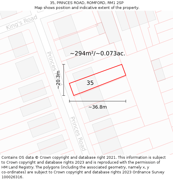 35, PRINCES ROAD, ROMFORD, RM1 2SP: Plot and title map