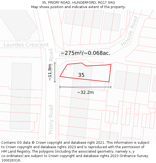 35, PRIORY ROAD, HUNGERFORD, RG17 0AG: Plot and title map