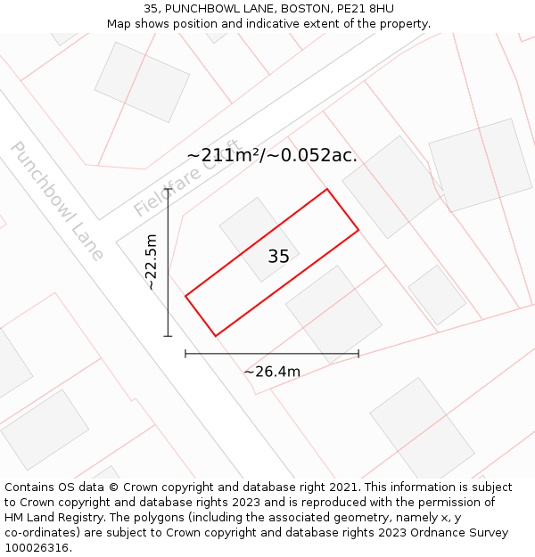 35, PUNCHBOWL LANE, BOSTON, PE21 8HU: Plot and title map