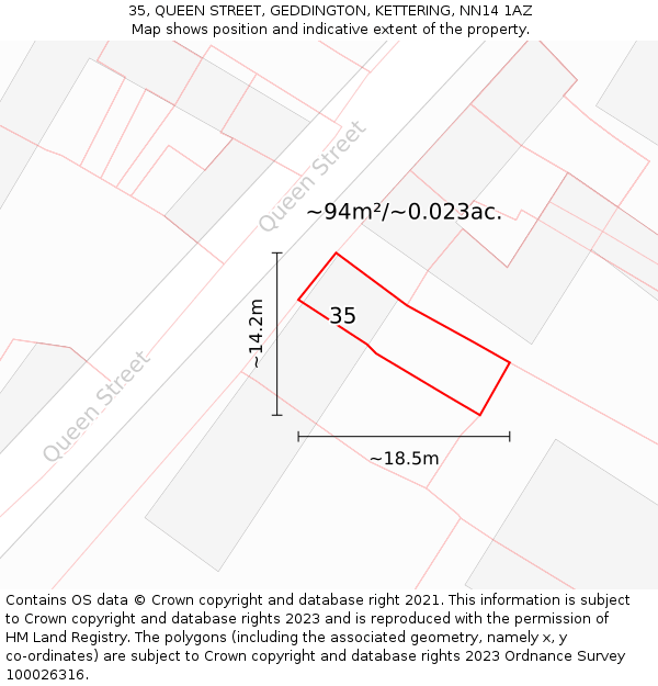 35, QUEEN STREET, GEDDINGTON, KETTERING, NN14 1AZ: Plot and title map