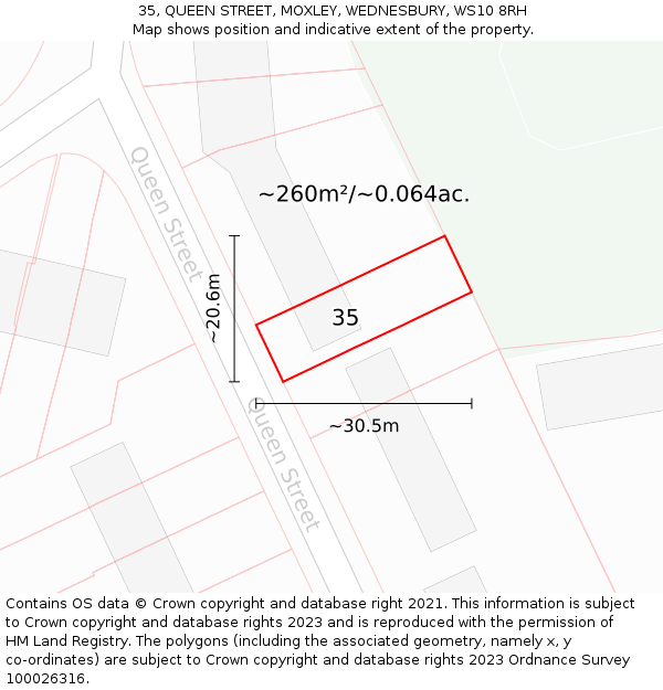 35, QUEEN STREET, MOXLEY, WEDNESBURY, WS10 8RH: Plot and title map