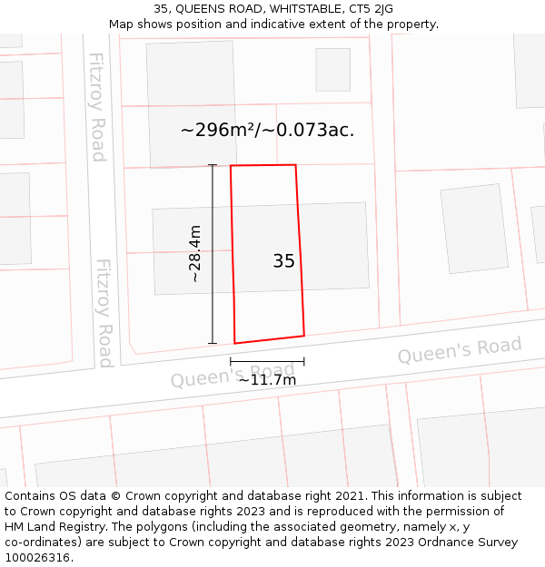 35, QUEENS ROAD, WHITSTABLE, CT5 2JG: Plot and title map