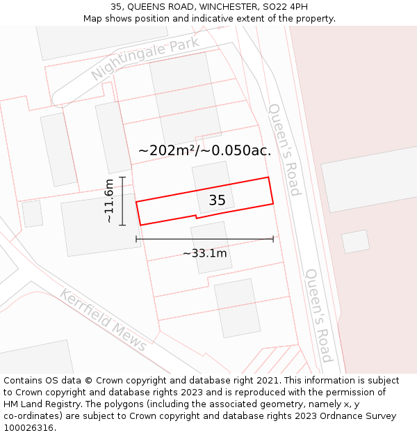 35, QUEENS ROAD, WINCHESTER, SO22 4PH: Plot and title map