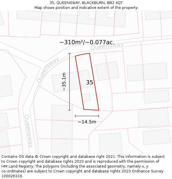 35, QUEENSWAY, BLACKBURN, BB2 4QT: Plot and title map