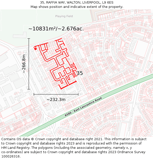 35, RAFFIA WAY, WALTON, LIVERPOOL, L9 6ES: Plot and title map