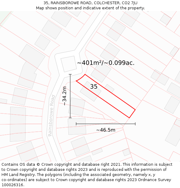 35, RAINSBOROWE ROAD, COLCHESTER, CO2 7JU: Plot and title map