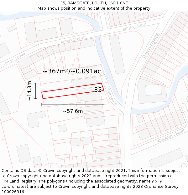 35, RAMSGATE, LOUTH, LN11 0NB: Plot and title map