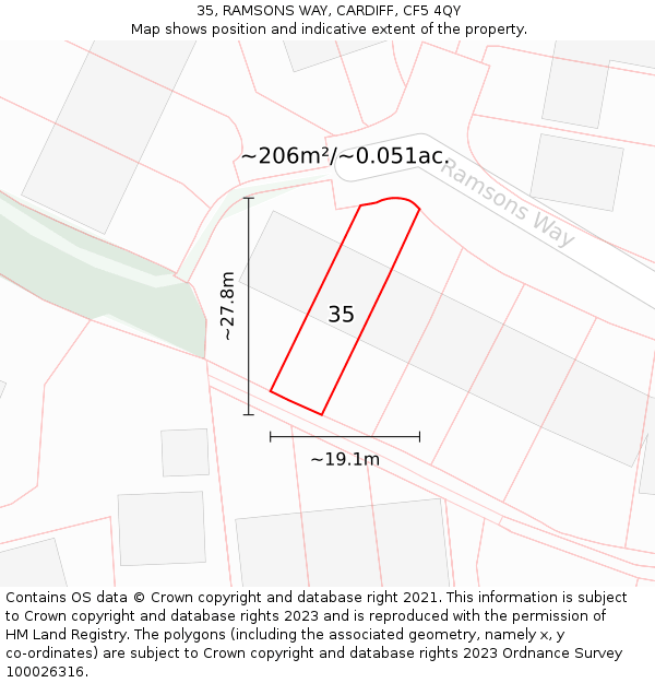 35, RAMSONS WAY, CARDIFF, CF5 4QY: Plot and title map