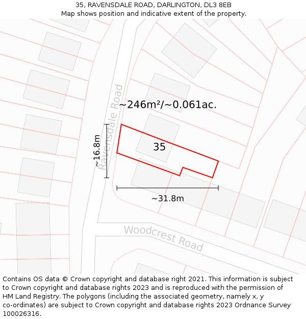 35, RAVENSDALE ROAD, DARLINGTON, DL3 8EB: Plot and title map