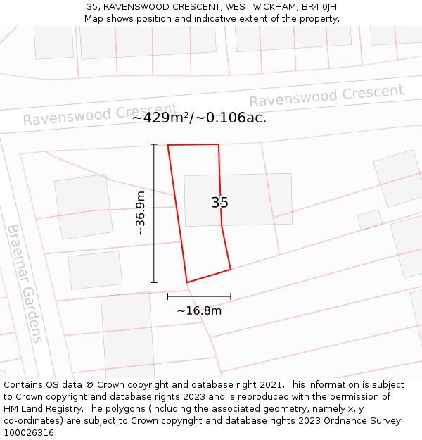 35, RAVENSWOOD CRESCENT, WEST WICKHAM, BR4 0JH: Plot and title map