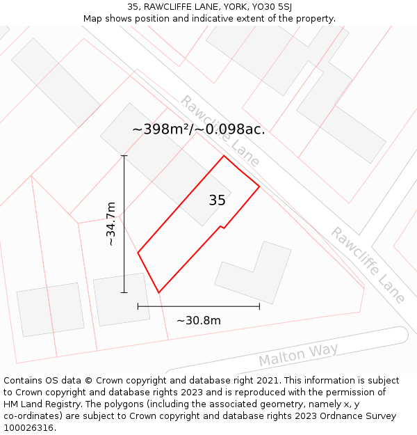 35, RAWCLIFFE LANE, YORK, YO30 5SJ: Plot and title map