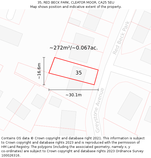 35, RED BECK PARK, CLEATOR MOOR, CA25 5EU: Plot and title map