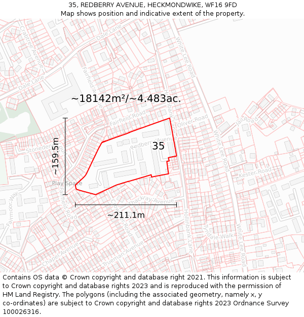 35, REDBERRY AVENUE, HECKMONDWIKE, WF16 9FD: Plot and title map
