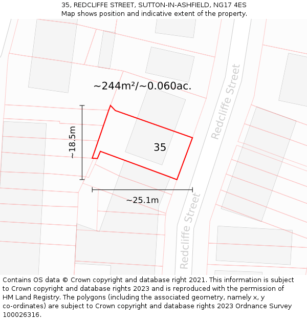 35, REDCLIFFE STREET, SUTTON-IN-ASHFIELD, NG17 4ES: Plot and title map