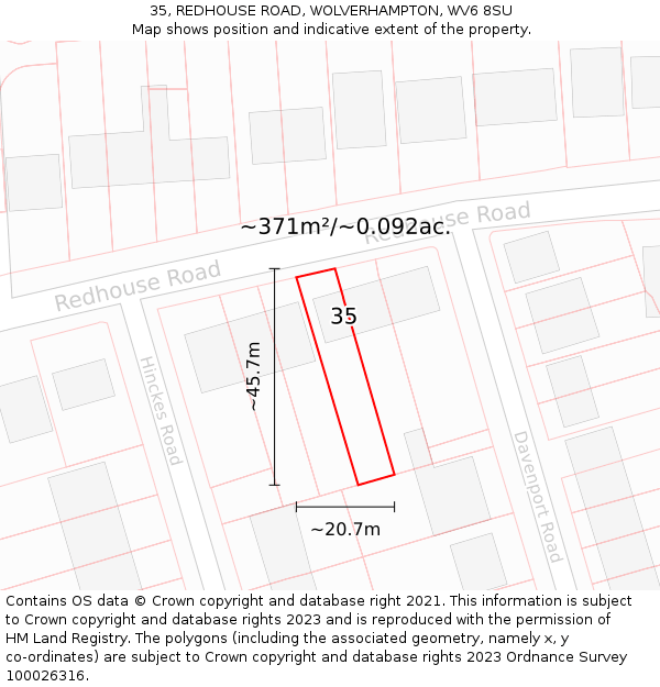 35, REDHOUSE ROAD, WOLVERHAMPTON, WV6 8SU: Plot and title map