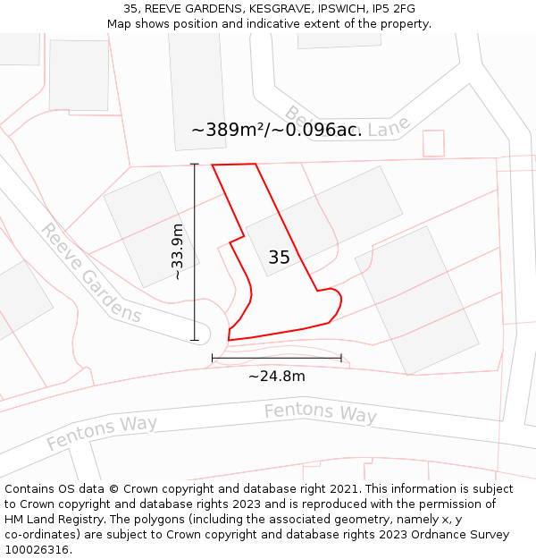 35, REEVE GARDENS, KESGRAVE, IPSWICH, IP5 2FG: Plot and title map