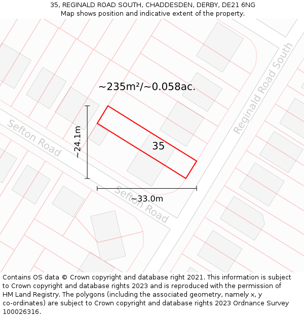 35, REGINALD ROAD SOUTH, CHADDESDEN, DERBY, DE21 6NG: Plot and title map