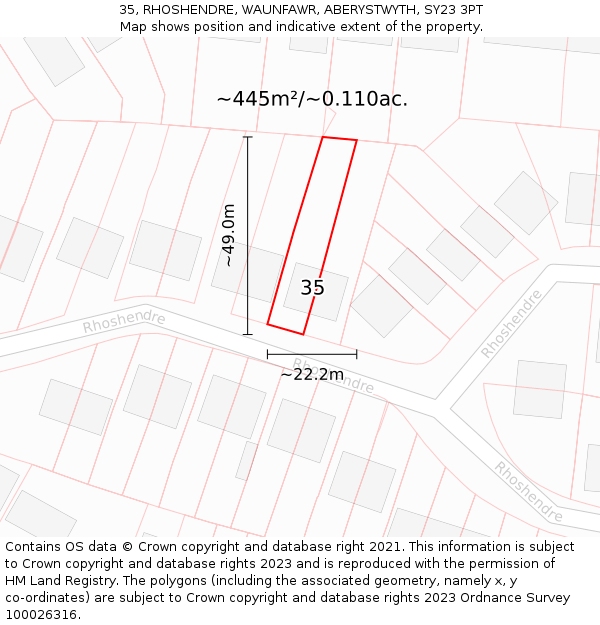 35, RHOSHENDRE, WAUNFAWR, ABERYSTWYTH, SY23 3PT: Plot and title map