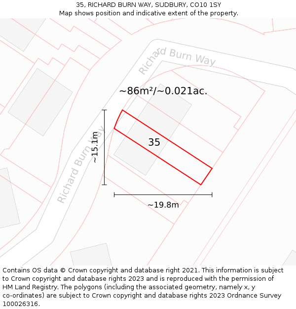 35, RICHARD BURN WAY, SUDBURY, CO10 1SY: Plot and title map