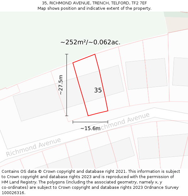 35, RICHMOND AVENUE, TRENCH, TELFORD, TF2 7EF: Plot and title map