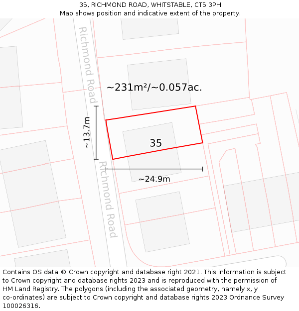 35, RICHMOND ROAD, WHITSTABLE, CT5 3PH: Plot and title map