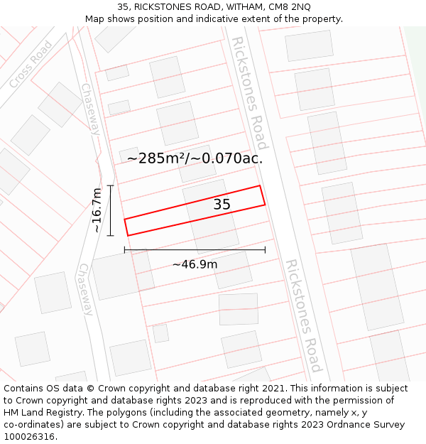 35, RICKSTONES ROAD, WITHAM, CM8 2NQ: Plot and title map