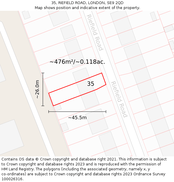 35, RIEFIELD ROAD, LONDON, SE9 2QD: Plot and title map