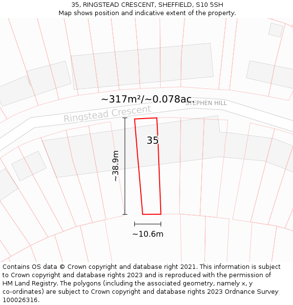 35, RINGSTEAD CRESCENT, SHEFFIELD, S10 5SH: Plot and title map