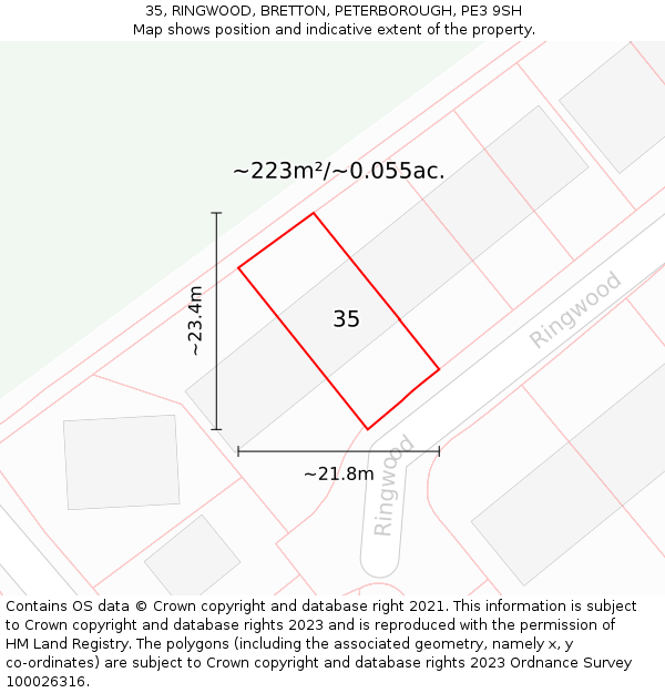 35, RINGWOOD, BRETTON, PETERBOROUGH, PE3 9SH: Plot and title map