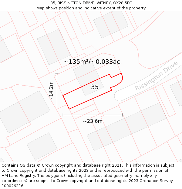 35, RISSINGTON DRIVE, WITNEY, OX28 5FG: Plot and title map