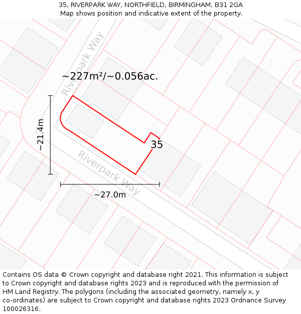 35, RIVERPARK WAY, NORTHFIELD, BIRMINGHAM, B31 2GA: Plot and title map