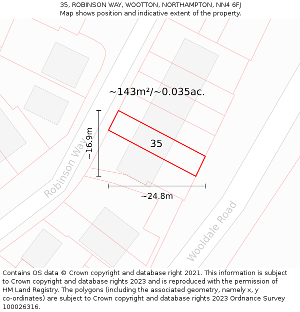 35, ROBINSON WAY, WOOTTON, NORTHAMPTON, NN4 6FJ: Plot and title map