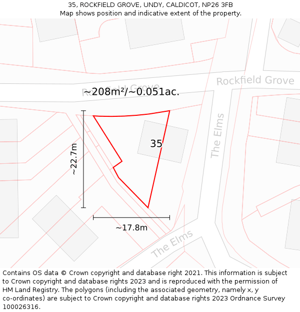 35, ROCKFIELD GROVE, UNDY, CALDICOT, NP26 3FB: Plot and title map