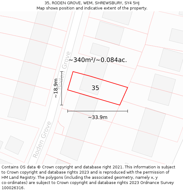 35, RODEN GROVE, WEM, SHREWSBURY, SY4 5HJ: Plot and title map