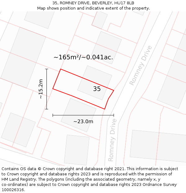 35, ROMNEY DRIVE, BEVERLEY, HU17 8LB: Plot and title map