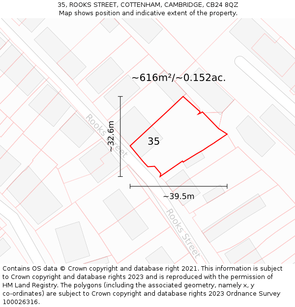 35, ROOKS STREET, COTTENHAM, CAMBRIDGE, CB24 8QZ: Plot and title map