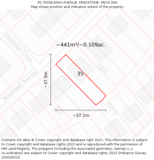 35, ROSELEIGH AVENUE, MAIDSTONE, ME16 0AS: Plot and title map